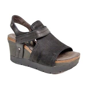 OTBT Waypoint Wedge Sandal Black Leather Platform Shoes Women's Size 7M